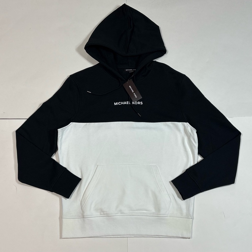 Michael Khors Men’s Color-blocked hoodie pullover sweatshirt black white size M